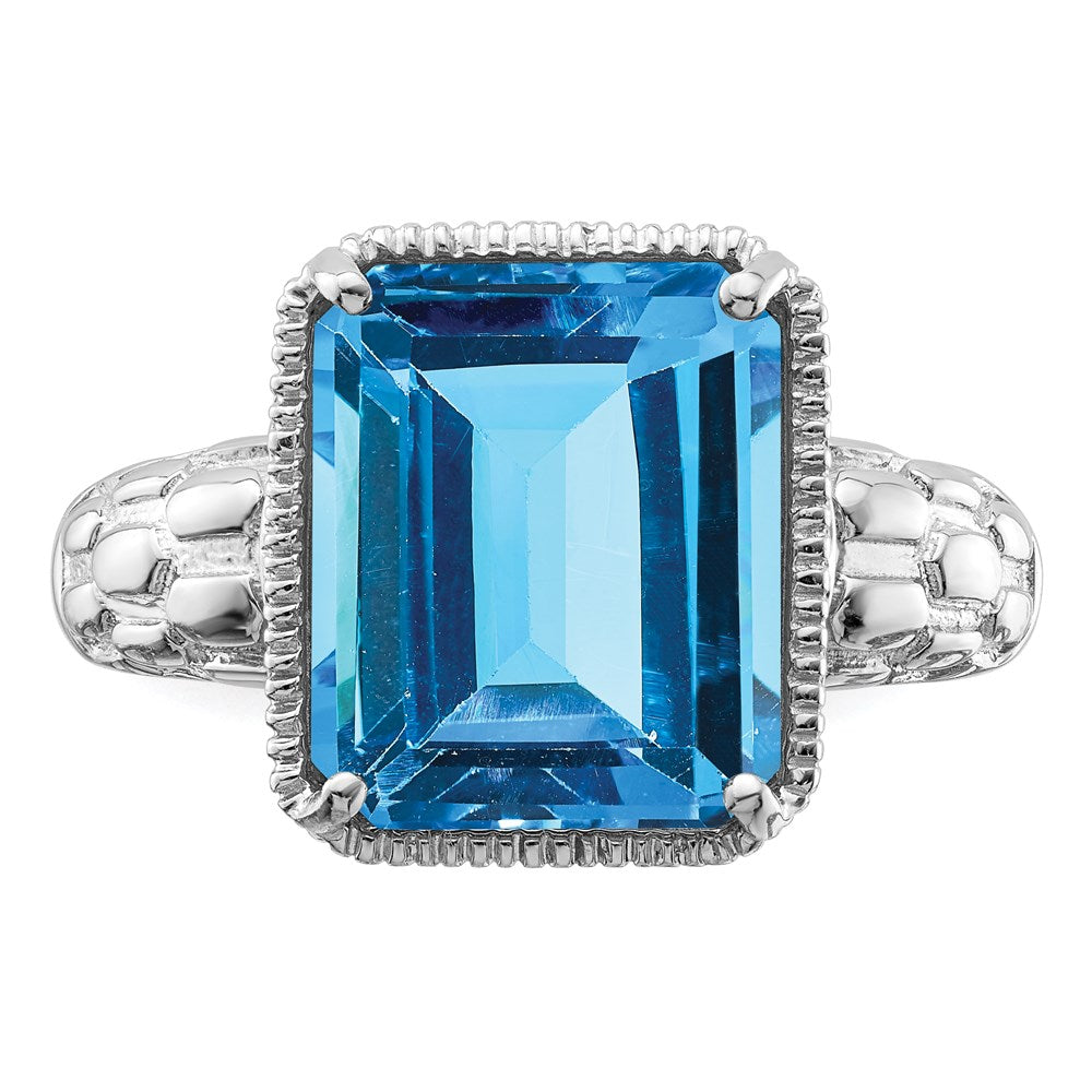 Sterling Silver Rhodium Blue Topaz Ring