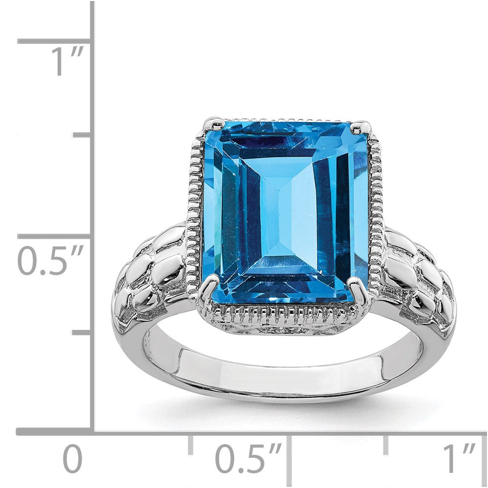 Sterling Silver Rhodium Blue Topaz Ring