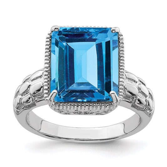 Sterling Silver Rhodium Blue Topaz Ring