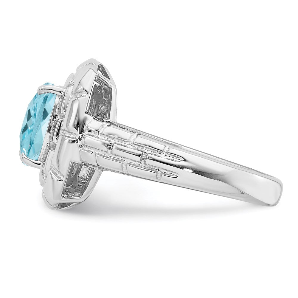 Sterling Silver Rhodium Checker-Cut Sky Blue Topaz Ring