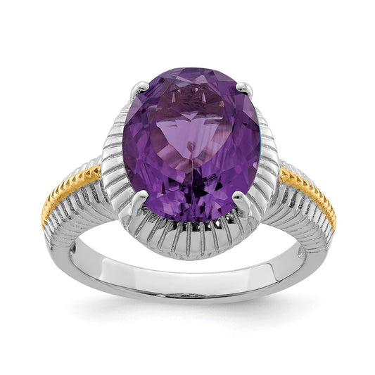 Sterling Silver Rhodium-plated w/ Flash Gold-plate Amethyst Ring