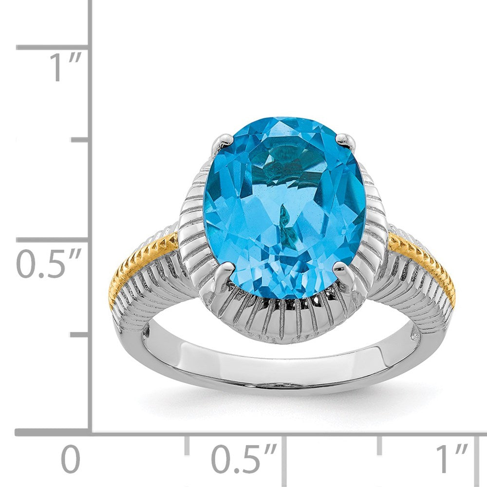 Sterling Silver Rhodium w/ Flash Gold-plate Blue Topaz Ring