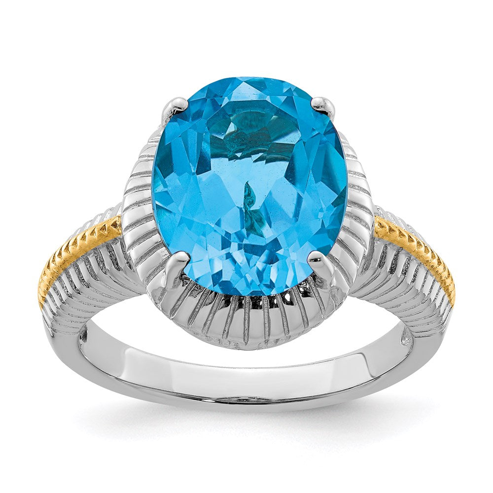 Sterling Silver Rhodium w/ Flash Gold-plate Blue Topaz Ring