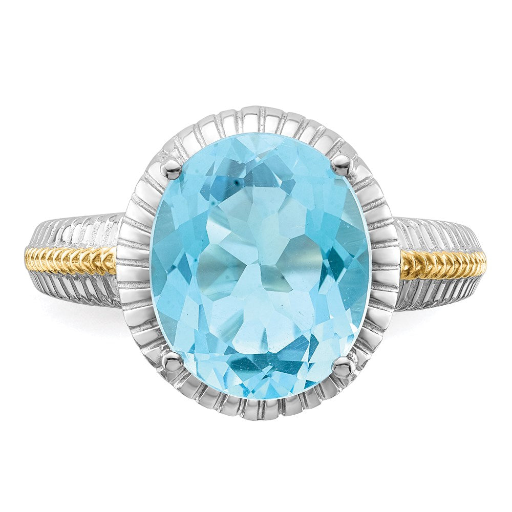 Sterling Silver Rhodium w/ Flash Gold-plate Sky Blue Topaz Ring