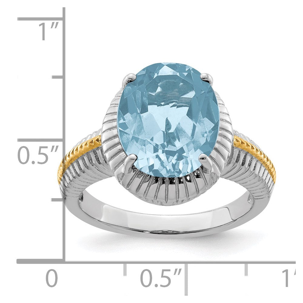 Sterling Silver Rhodium w/ Flash Gold-plate Sky Blue Topaz Ring