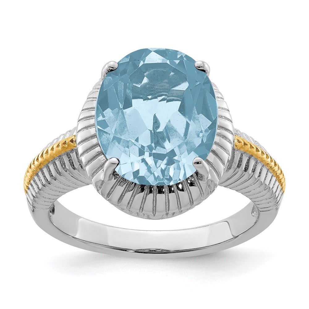 Sterling Silver Rhodium w/ Flash Gold-plate Sky Blue Topaz Ring