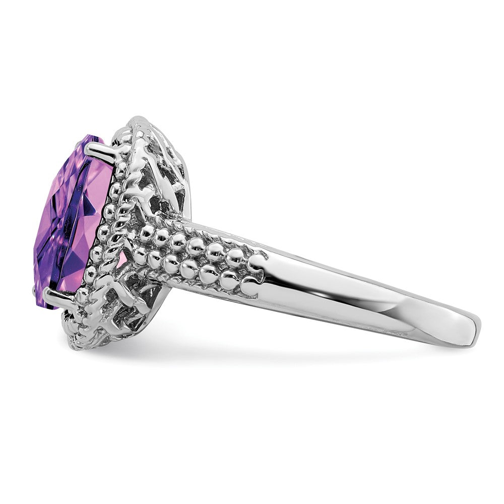 Sterling Silver Rhodium-plated Checker-Cut Amethyst Ring