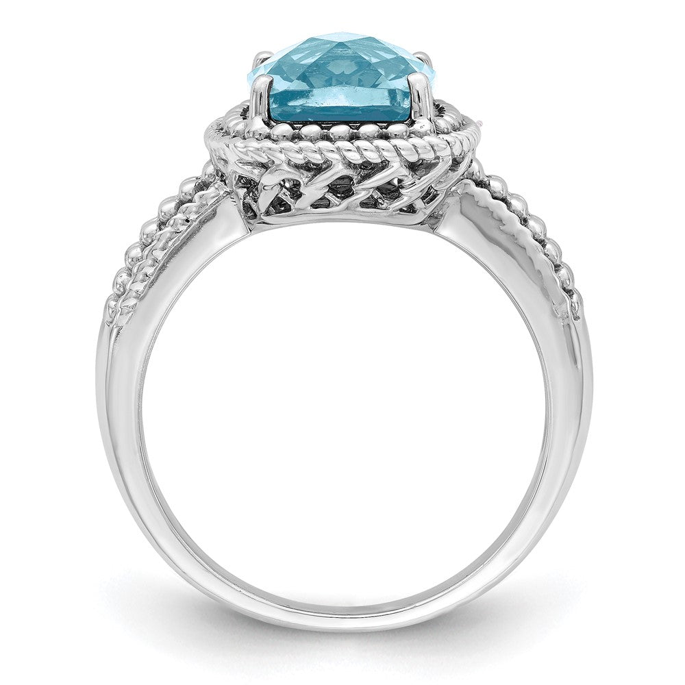 Sterling Silver Rhodium Checker-Cut Sky Blue Topaz Ring