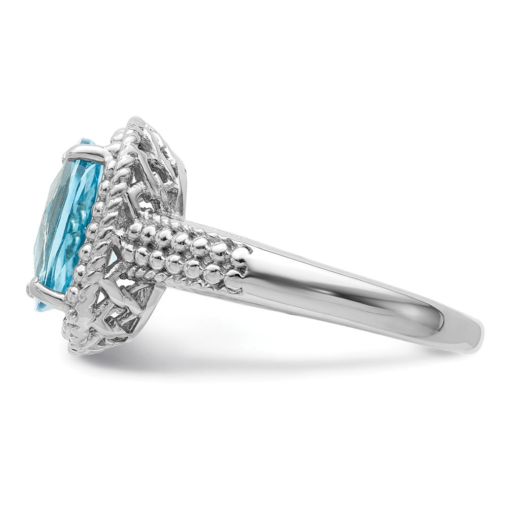 Sterling Silver Rhodium Checker-Cut Sky Blue Topaz Ring