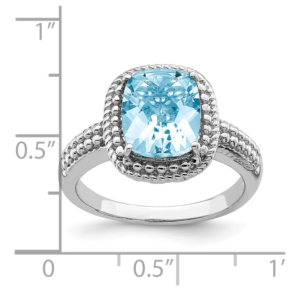 Sterling Silver Rhodium Checker-Cut Sky Blue Topaz Ring