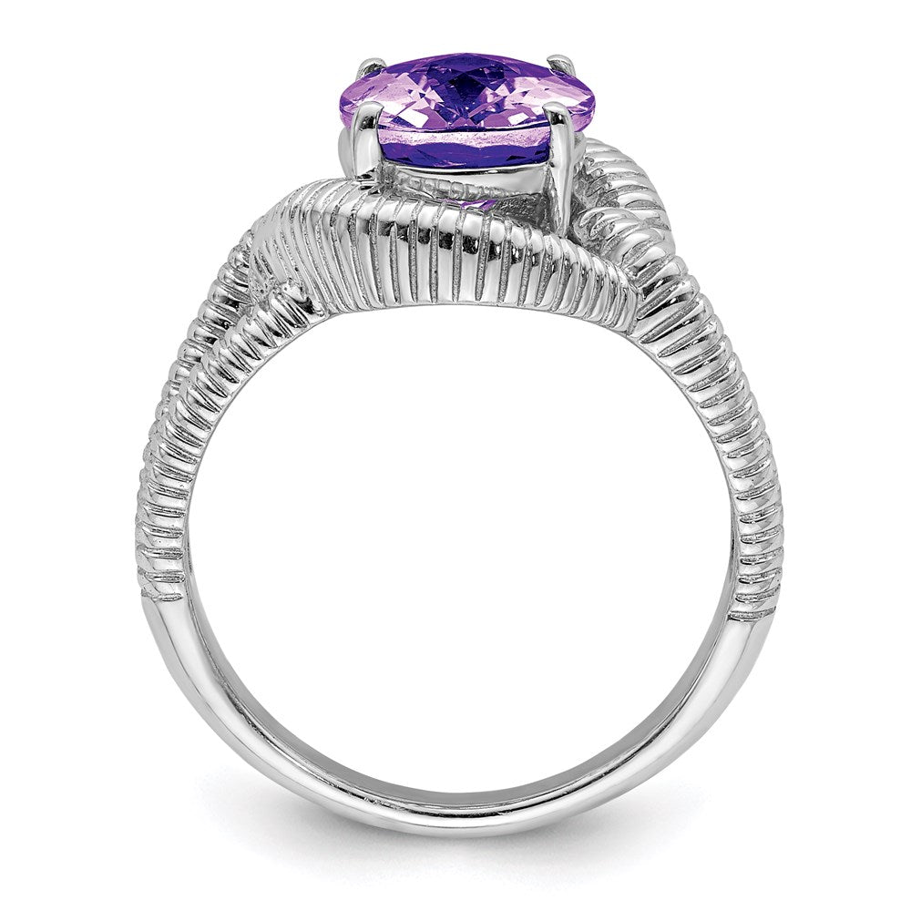 Sterling Silver Rhodium-plated Checker-Cut Amethyst Ring