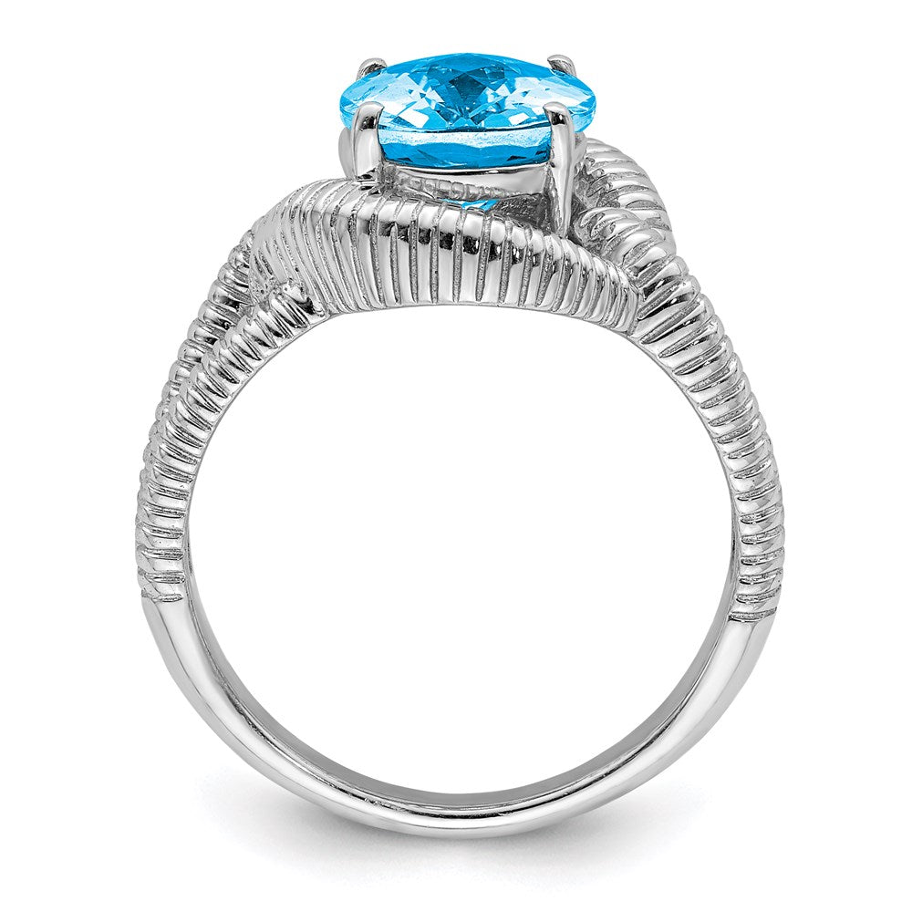 Sterling Silver Rhodium Checker-Cut Blue Topaz Ring