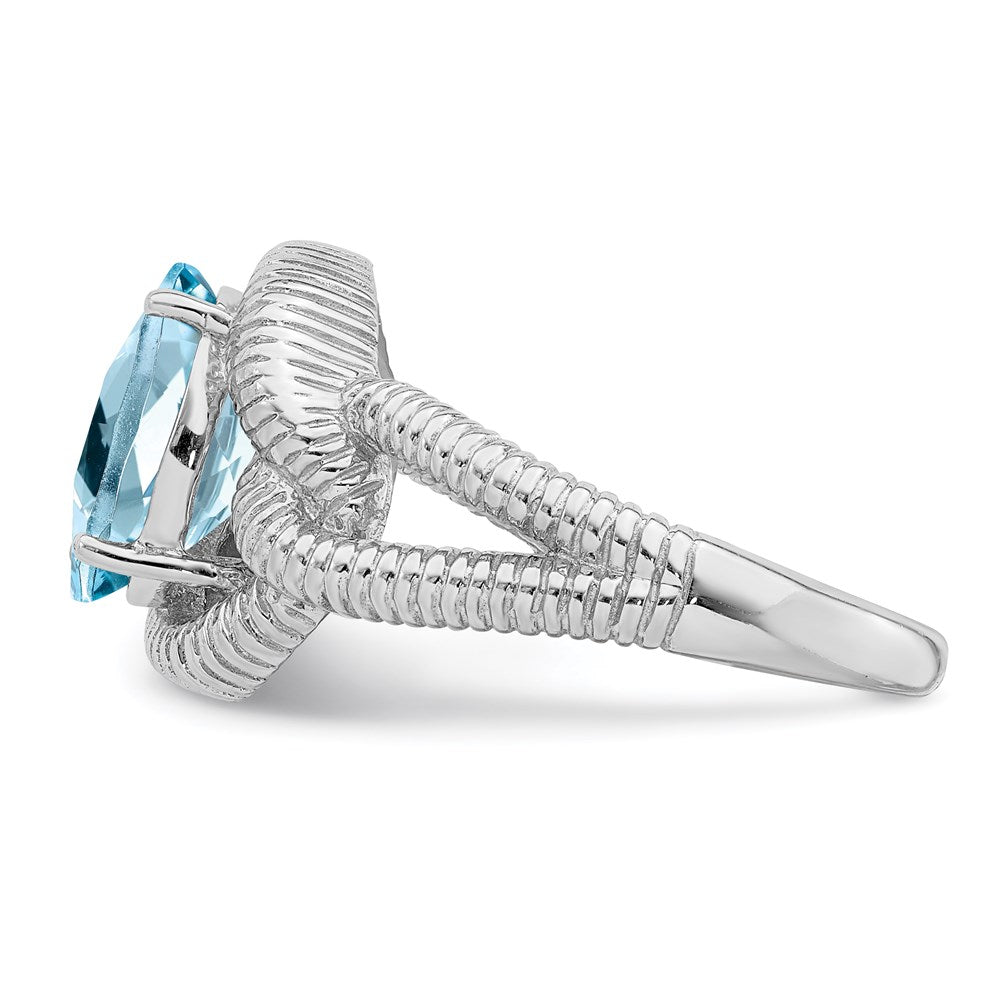 Sterling Silver Rhodium Checker-Cut Sky Blue Topaz Ring