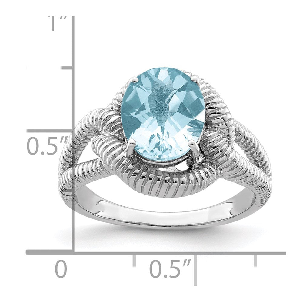 Sterling Silver Rhodium Checker-Cut Sky Blue Topaz Ring