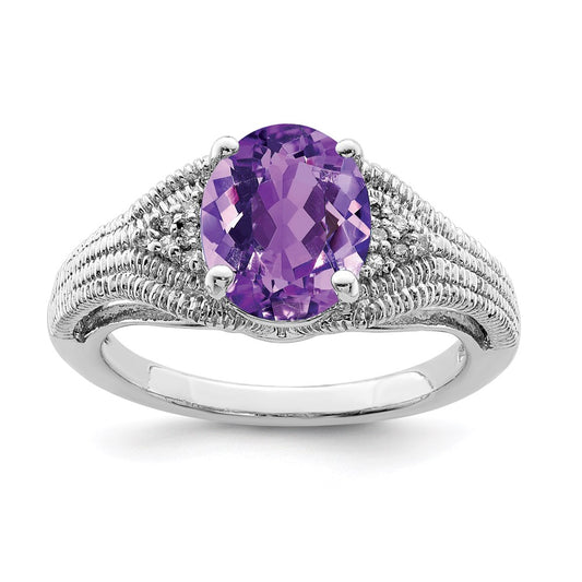 Sterling Silver Rhodium-plated Amethyst & Diamond Ring