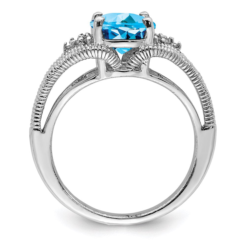 Sterling Silver Rhodium Blue Topaz & Diamond Ring