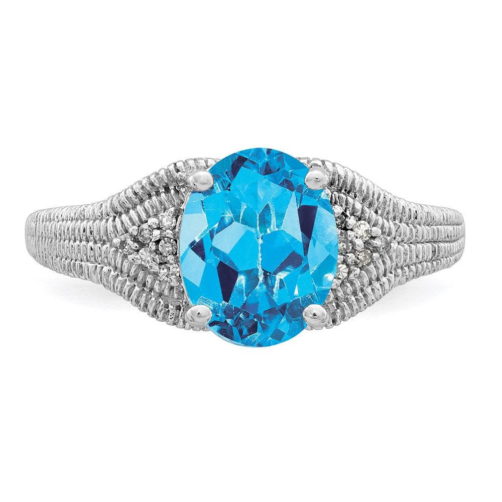 Sterling Silver Rhodium Blue Topaz & Diamond Ring