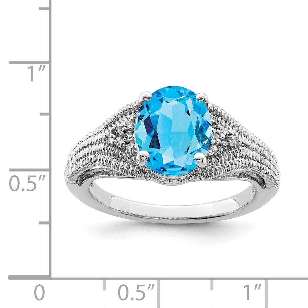 Sterling Silver Rhodium Blue Topaz & Diamond Ring