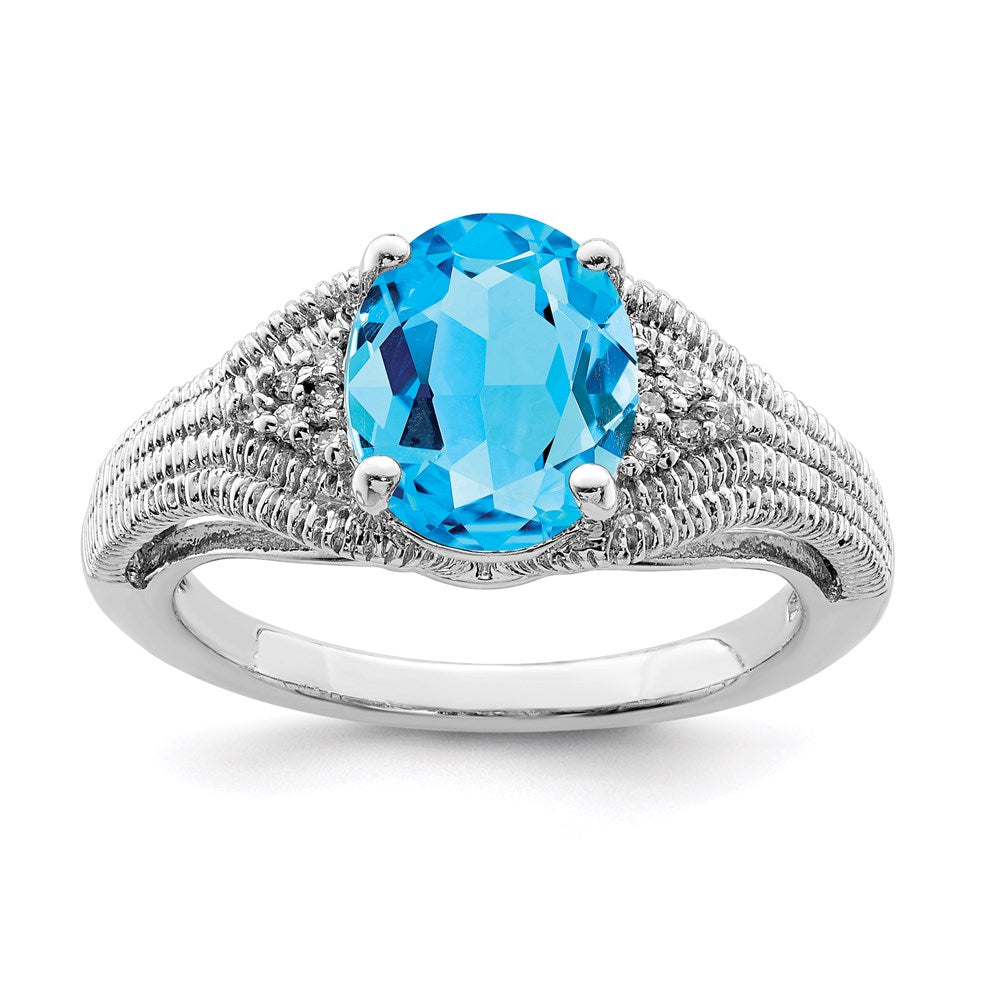 Sterling Silver Rhodium Blue Topaz & Diamond Ring