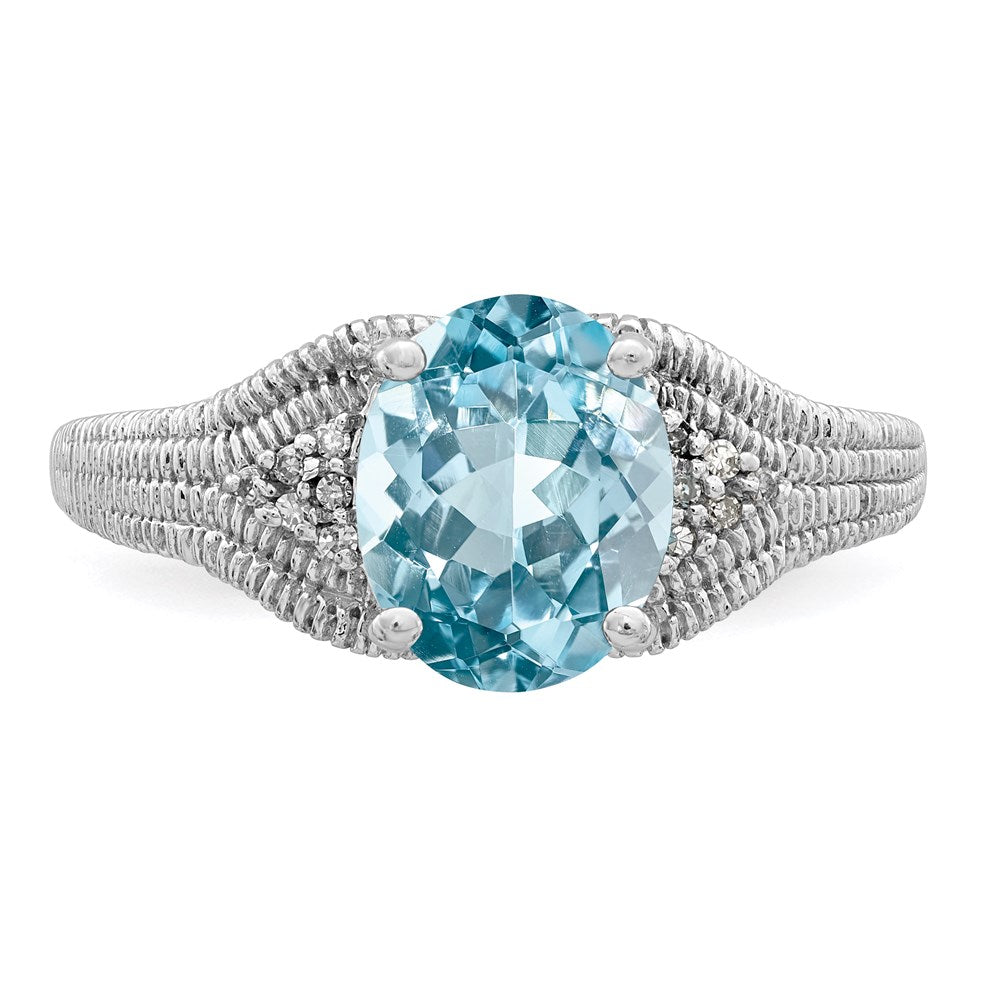 Sterling Silver Rhodium Sky Blue Topaz & Diamond Ring