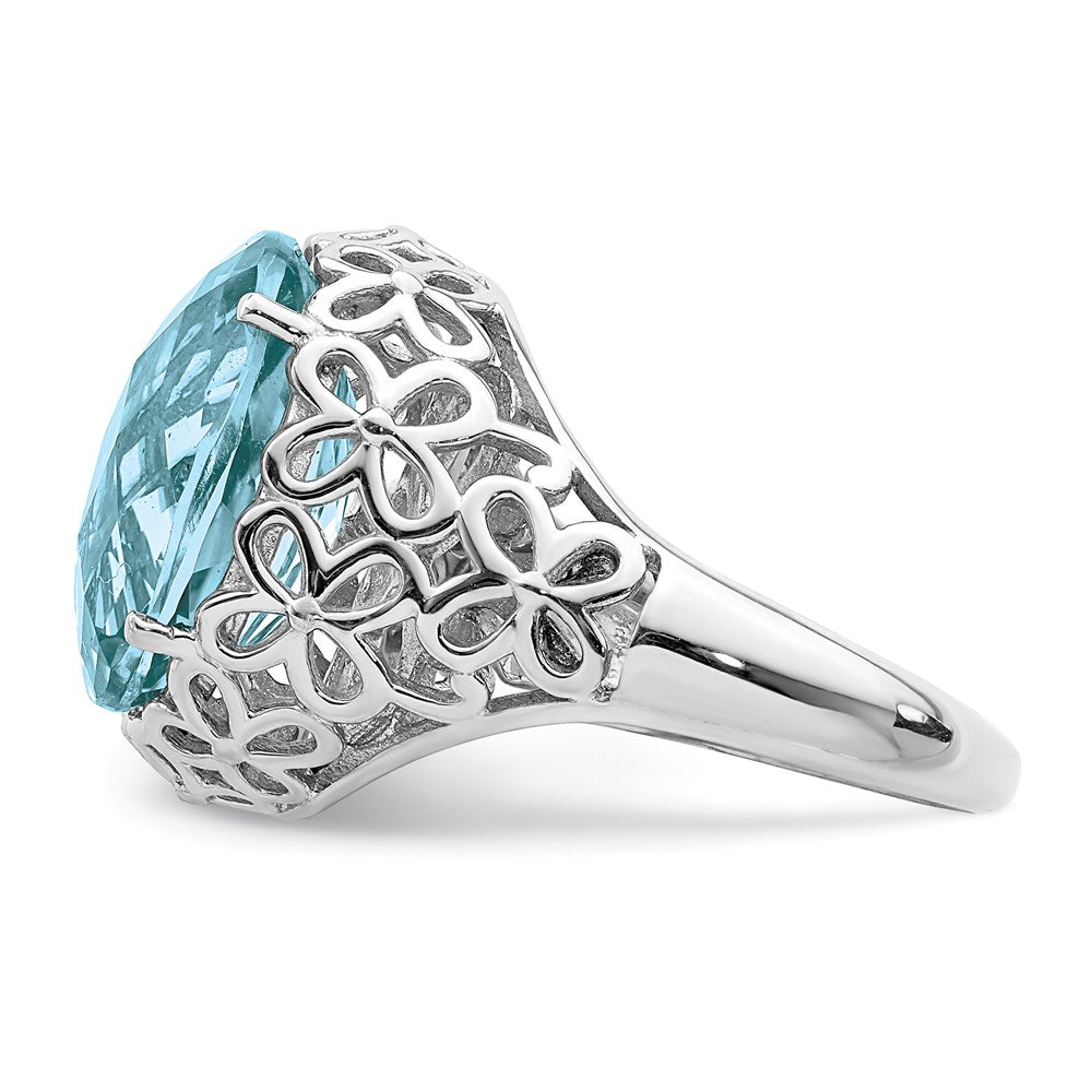 Sterling Silver Rhodium Checker-Cut Sky Blue Topaz Ring