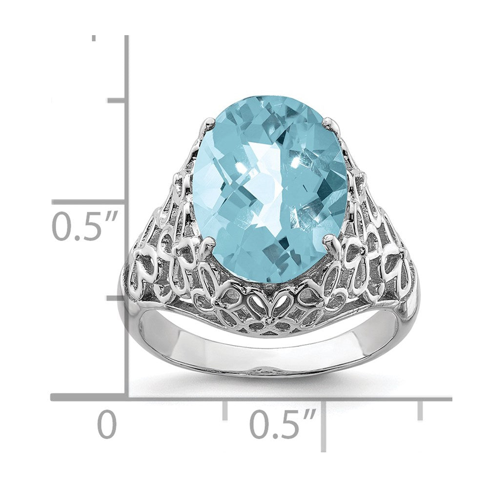 Sterling Silver Rhodium Checker-Cut Sky Blue Topaz Ring