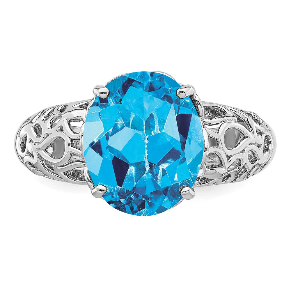 Sterling Silver Rhodium Blue Topaz Ring