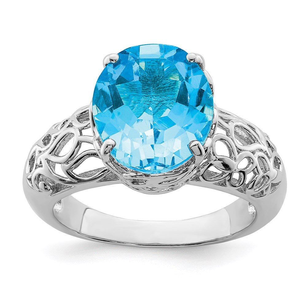 Sterling Silver Rhodium Blue Topaz Ring