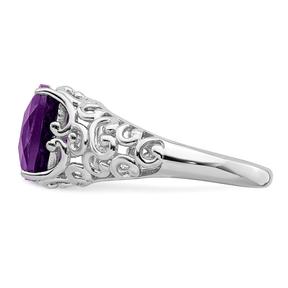 Sterling Silver Rhodium-plated Checker-Cut Amethyst Ring