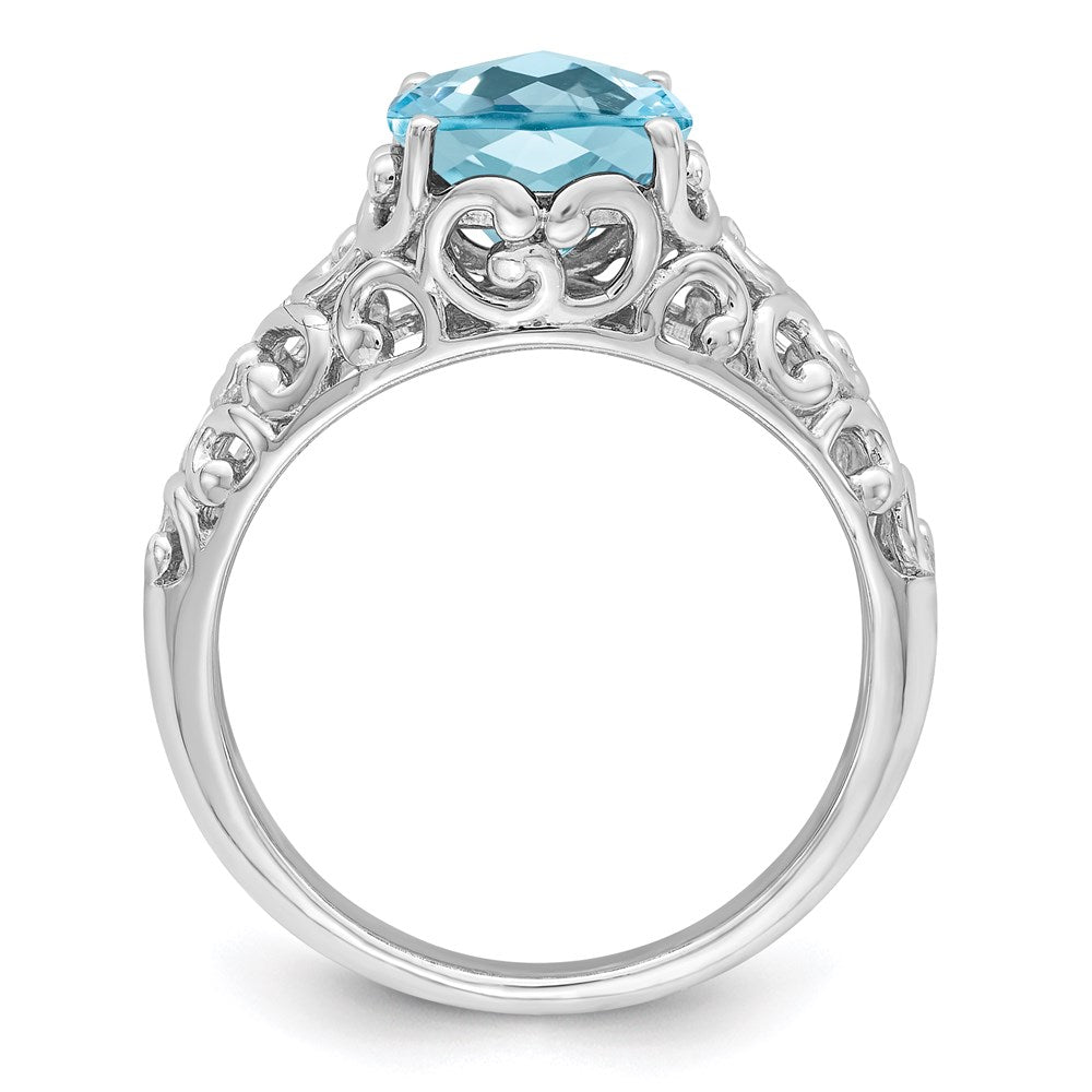 Sterling Silver Rhodium Checker-Cut Sky Blue Topaz Ring