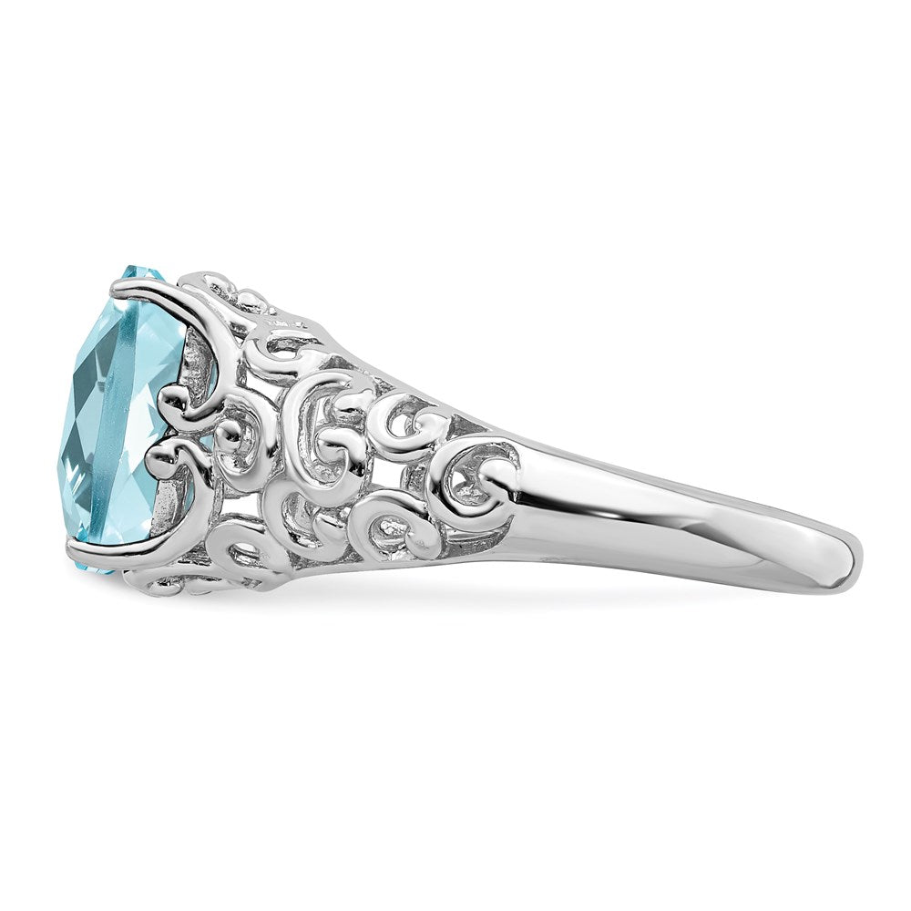 Sterling Silver Rhodium Checker-Cut Sky Blue Topaz Ring