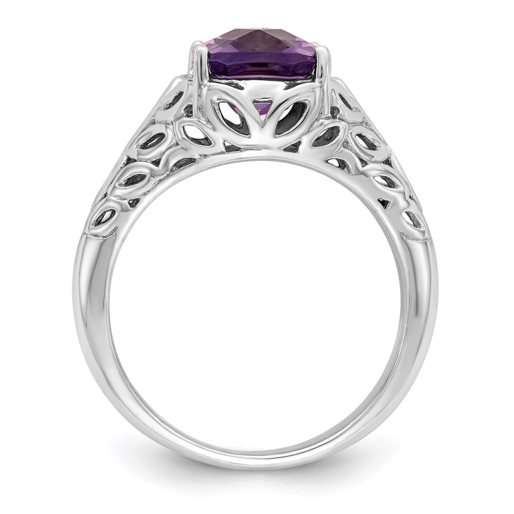 Sterling Silver Rhodium-plated Checker-Cut Amethyst Ring