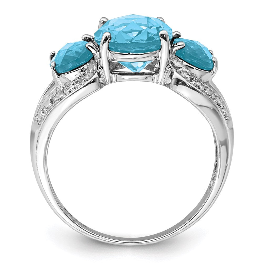 Sterling Silver Rhodium Checker-Cut Sky Blue Topaz & Diamond Ring