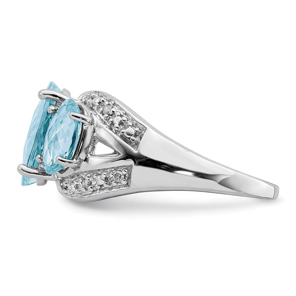 Sterling Silver Rhodium Checker-Cut Sky Blue Topaz & Diamond Ring