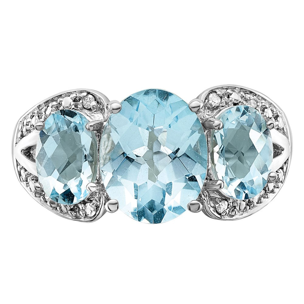 Sterling Silver Rhodium Checker-Cut Sky Blue Topaz & Diamond Ring