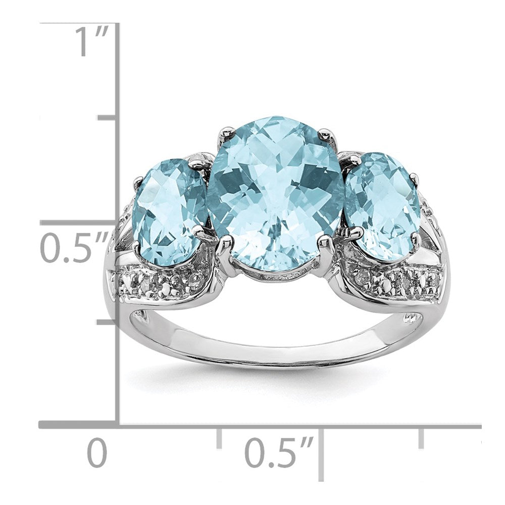 Sterling Silver Rhodium Checker-Cut Sky Blue Topaz & Diamond Ring