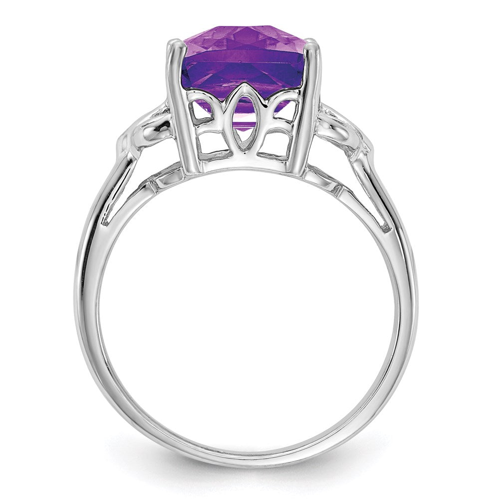 Sterling Silver Rhodium-plated Checker-Cut Amethyst Ring