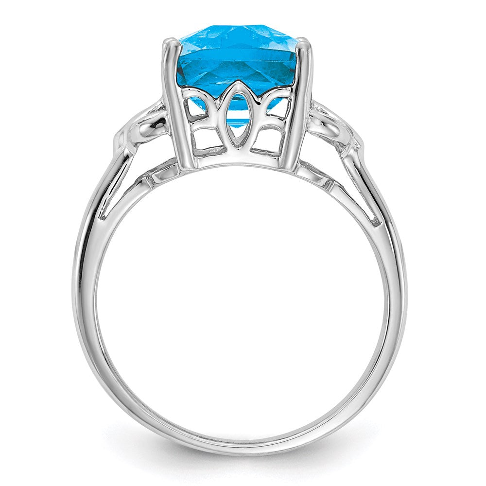 Sterling Silver Rhodium Checker-Cut Blue Topaz Ring