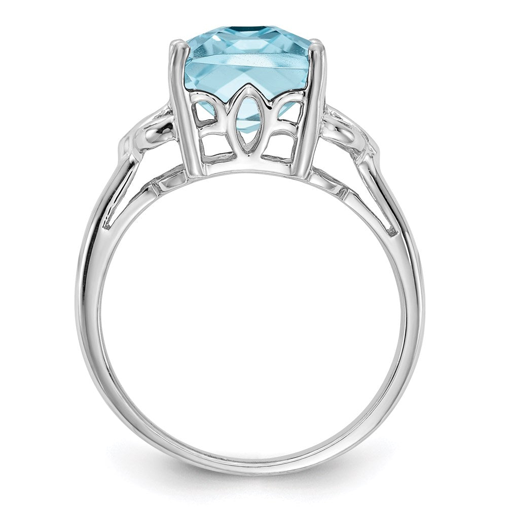 Sterling Silver Rhodium Checker-Cut Sky Blue Topaz Ring