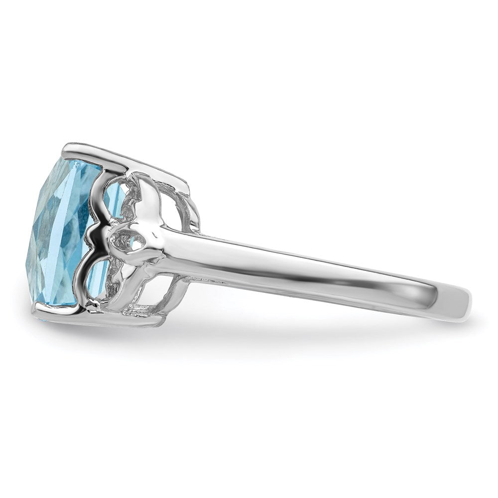 Sterling Silver Rhodium Checker-Cut Sky Blue Topaz Ring