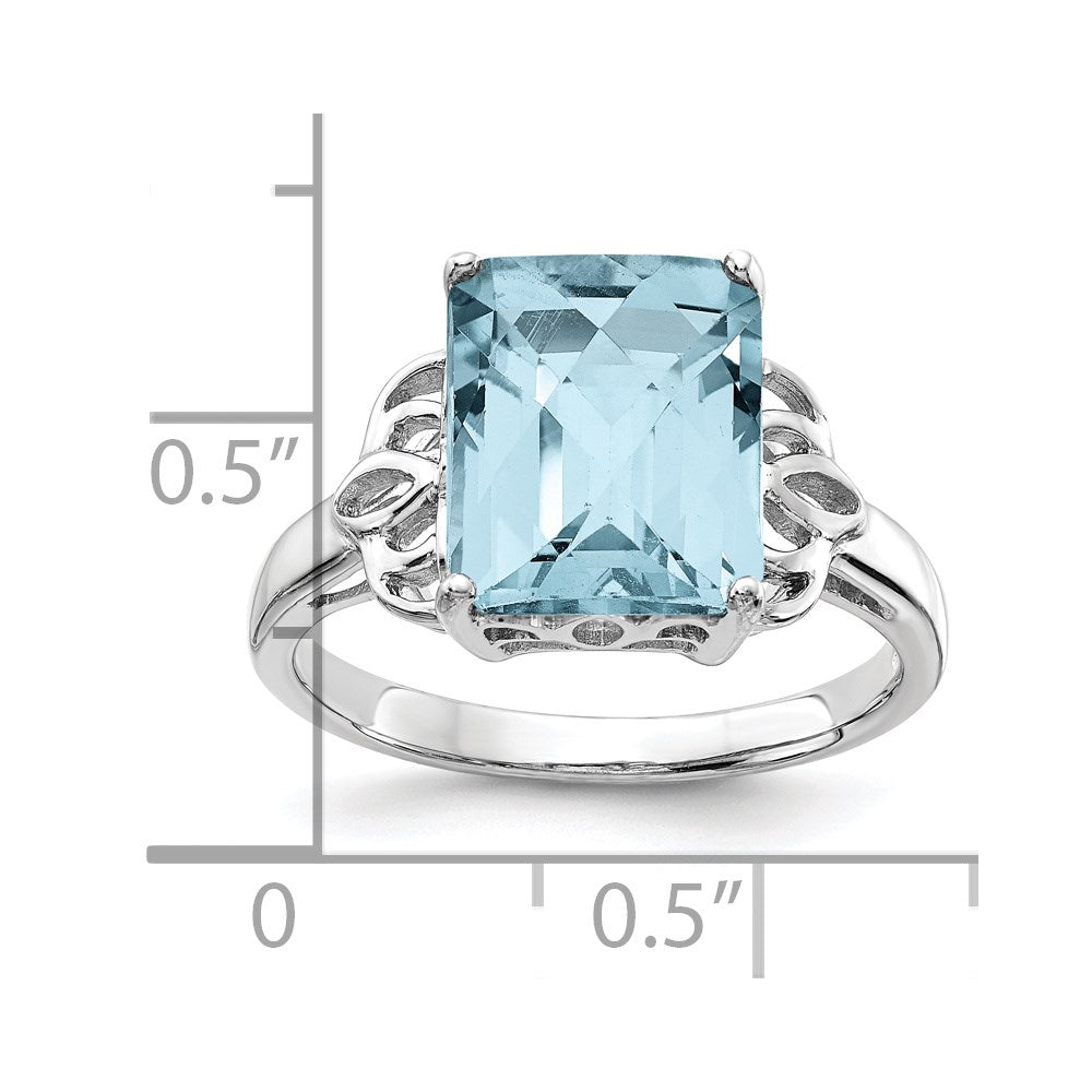 Sterling Silver Rhodium Checker-Cut Sky Blue Topaz Ring