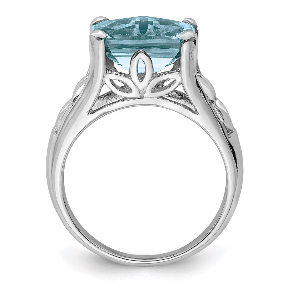 Sterling Silver Rhodium Checker-Cut Sky Blue Topaz Ring