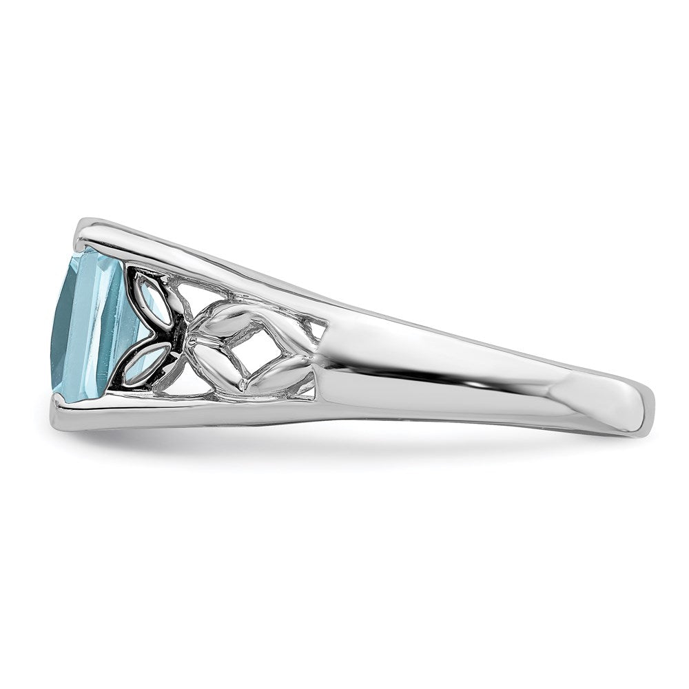 Sterling Silver Rhodium Checker-Cut Sky Blue Topaz Ring