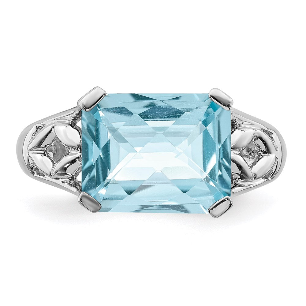 Sterling Silver Rhodium Checker-Cut Sky Blue Topaz Ring