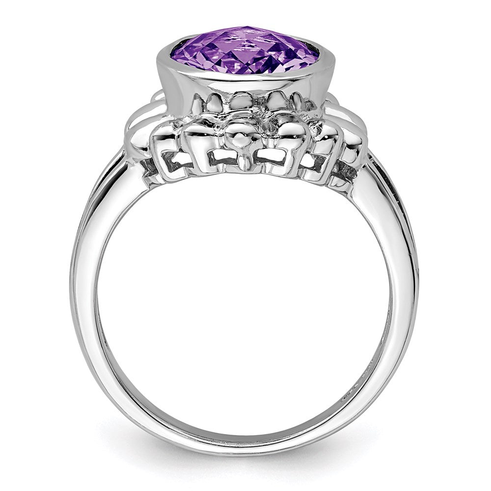 Sterling Silver Rhodium-plated Checker-Cut Amethyst Ring