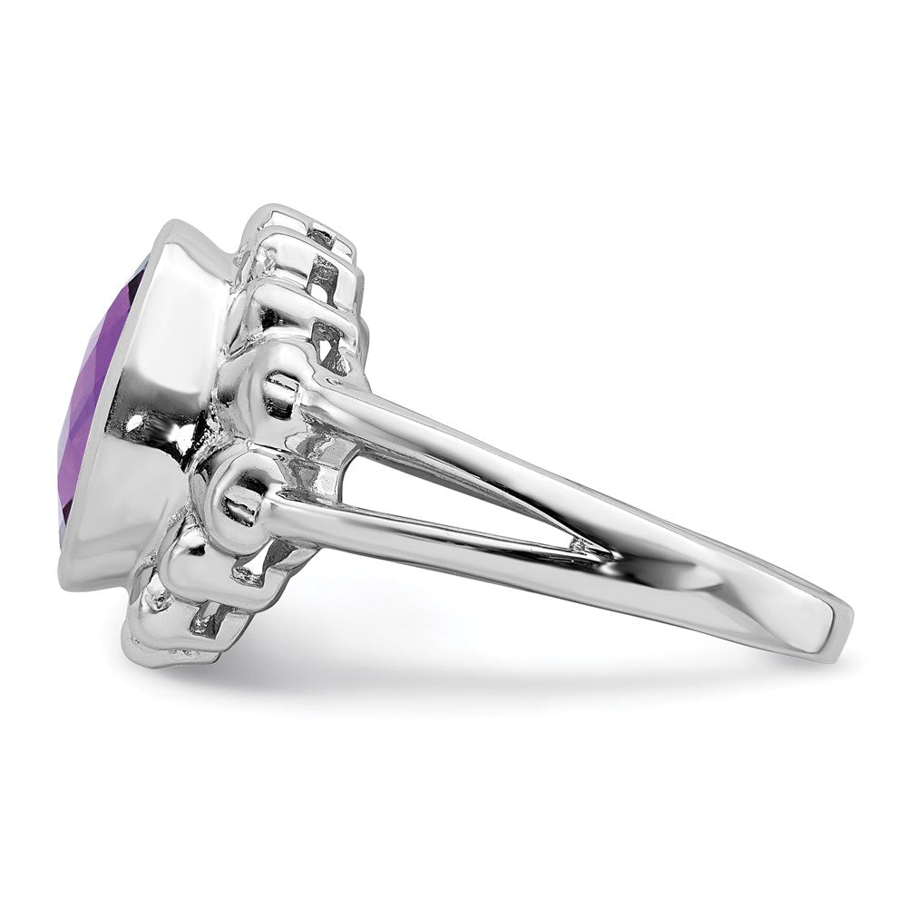 Sterling Silver Rhodium-plated Checker-Cut Amethyst Ring