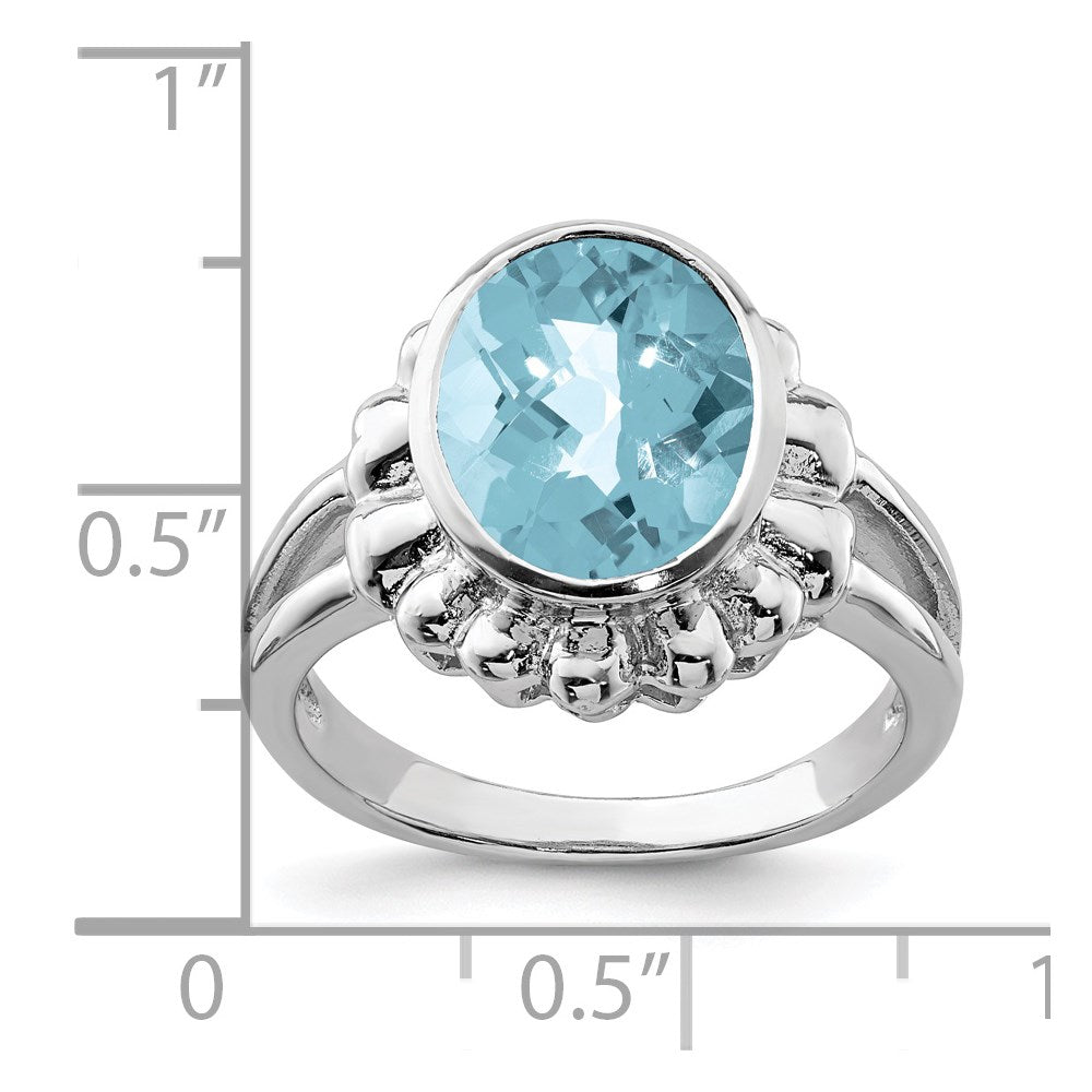 Sterling Silver Rhodium Checker-Cut Sky Blue Topaz Ring