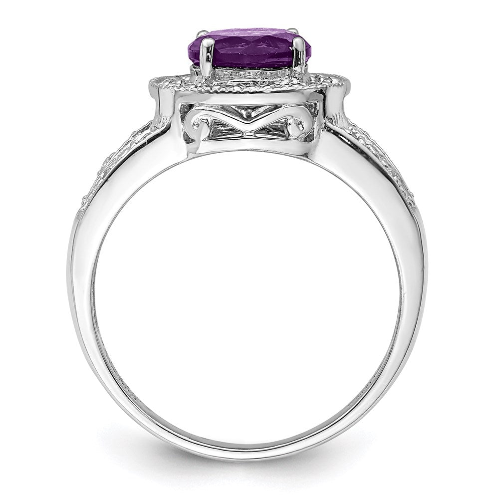 Sterling Silver Rhodium-plated Amethyst & Diamond Ring