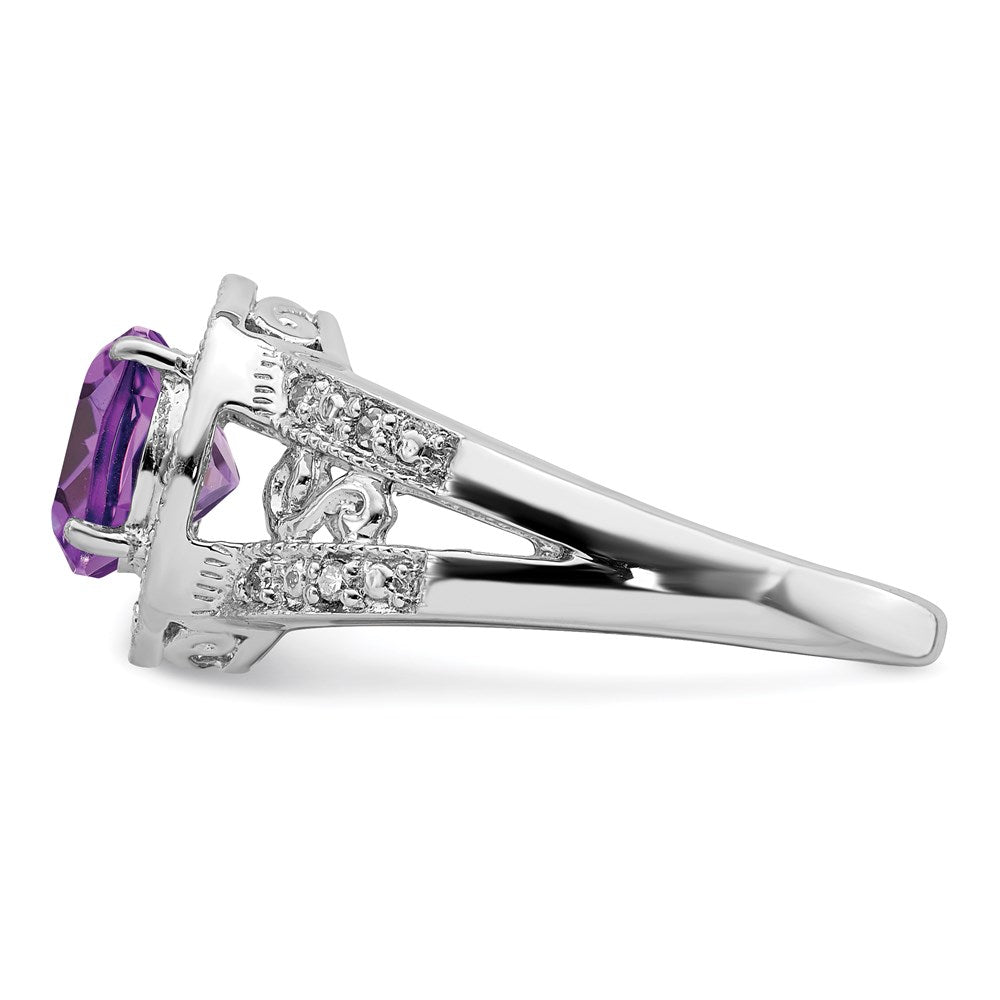 Sterling Silver Rhodium-plated Amethyst & Diamond Ring