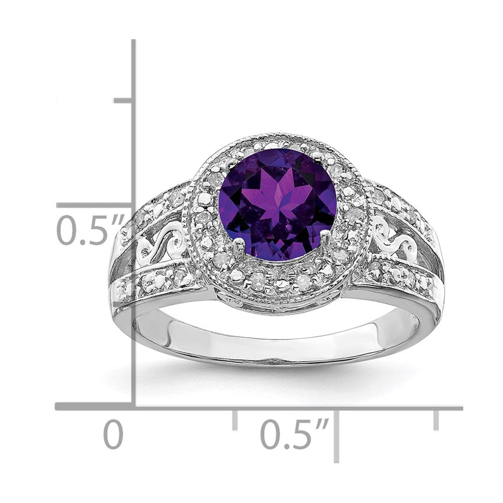 Sterling Silver Rhodium-plated Amethyst & Diamond Ring